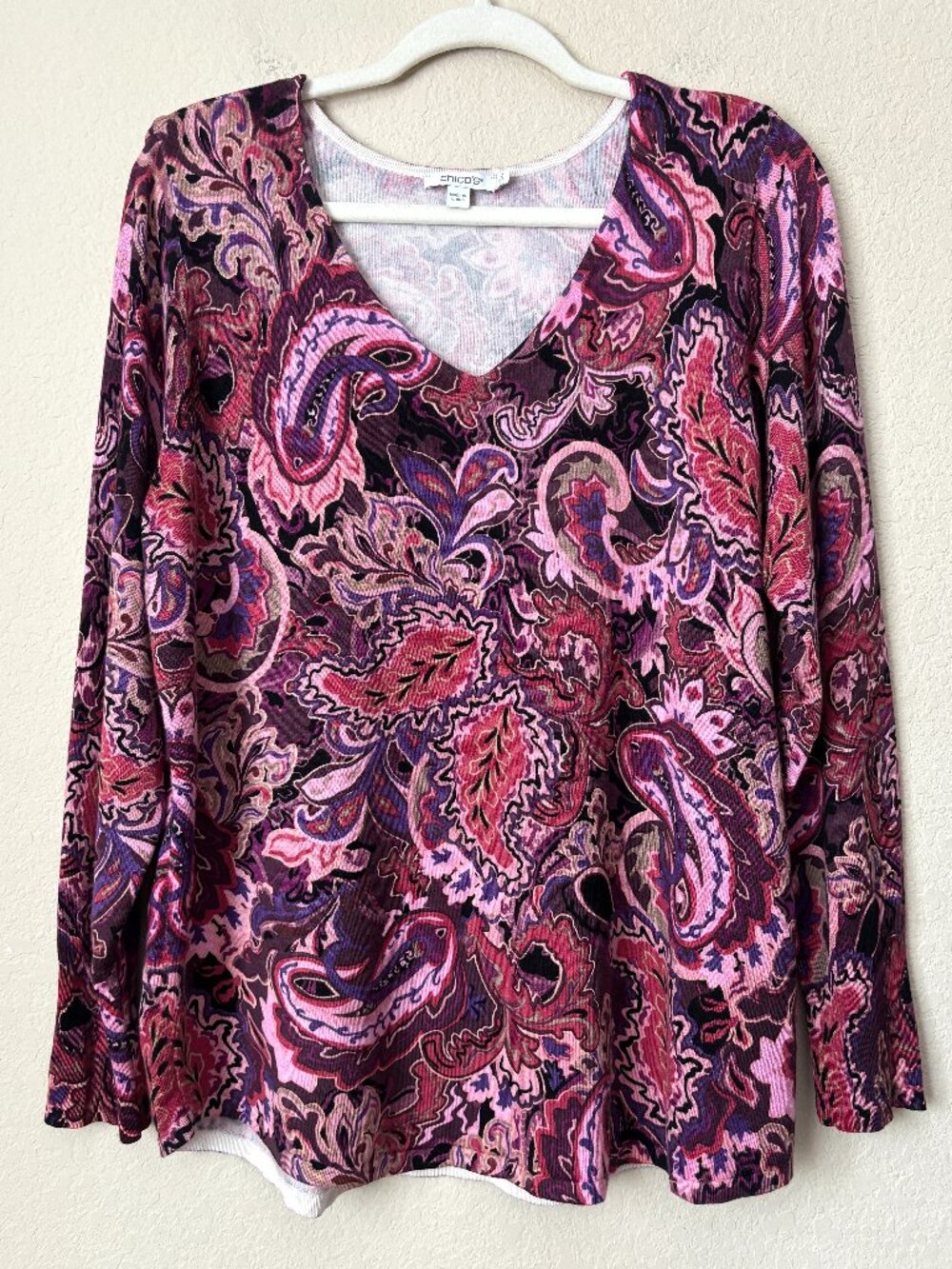 Chico's Boho Soft Paisley V-Neck Pullover Sweater